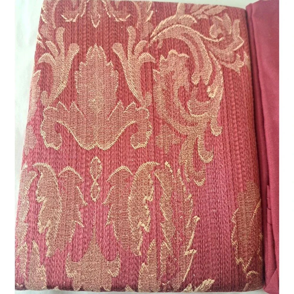 Vintage NEW Round Tablecloth & Topper Centerpiece Red Damask Cottage Victorian
